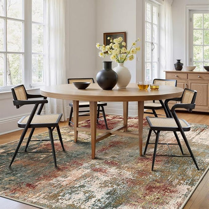 RELEANY Washable Area Rugs 7x10 Non-Slip Modern Abstract Soft for Living Room Entryway Bedroom Kitchen, Print Pattern, Brown Rust Red Green Blue Multi