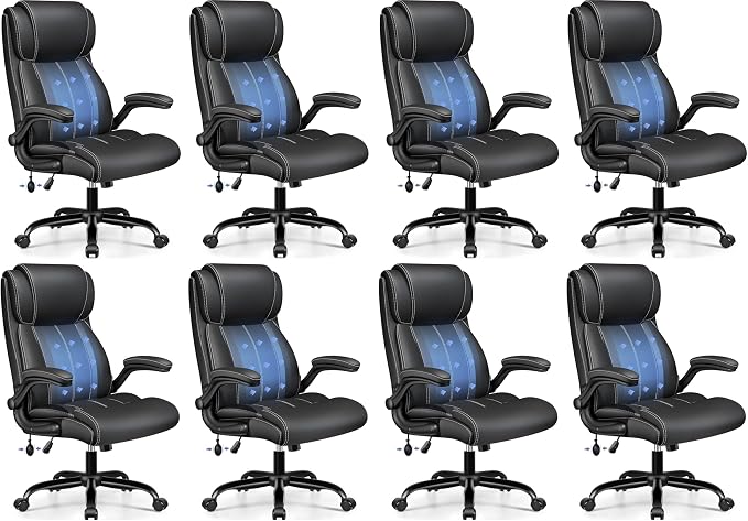 BESTFAIR Ergonomic Office Chair - Desk Computer Chair, Leather High Back Executive Chairs with Adjustable Lumbar Support & Flip Up Arms, Black 8 Pack