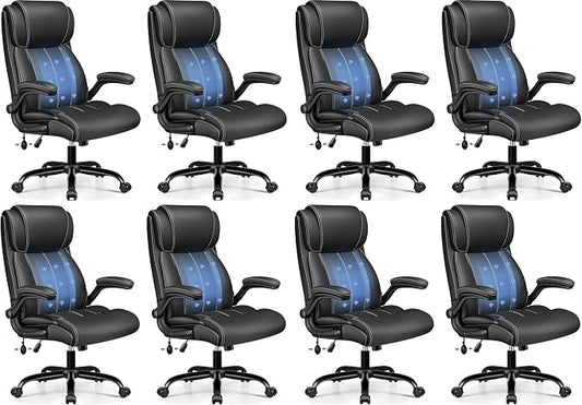 BESTFAIR Ergonomic Office Chair - Desk Computer Chair, Leather High Back Executive Chairs with Adjustable Lumbar Support & Flip Up Arms, Black 8 Pack