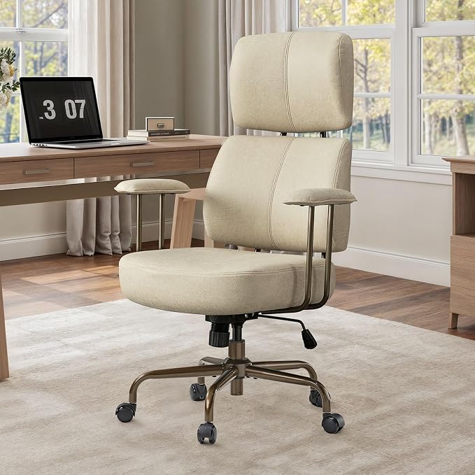 EUREKA ERGONOMIC Home Office Desk Chairs, Ergonomic Computer Chair with High Back, Executive Office Chair with Lumbar Support, Spring Cushion Seat, Mid-Century Modern, Off-White