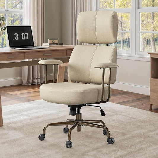 EUREKA ERGONOMIC Home Office Desk Chairs, Ergonomic Computer Chair with High Back, Executive Office Chair with Lumbar Support, Spring Cushion Seat, Mid-Century Modern, Off-White