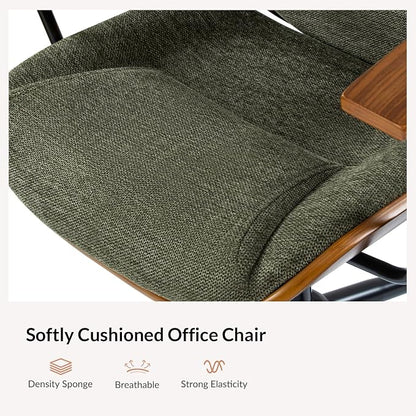 Modern Ergonomic Office Chair with Wood Frame & Metal Base, Swivel Home Office Desk Chairs with Adjustable Height, Comfy Upholstered Computer Chair, Green
