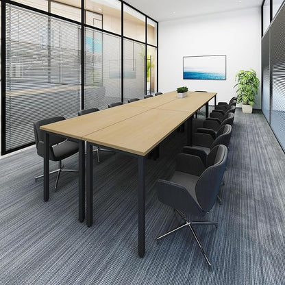 Bonzy Home Conference Tables 12ft Office Computer Desk for Meeting Room Study Writing Printer Table Save Space Design for 14 People Rustic Vintage Natural 6PCS 141.6"x47.2"x29.5"