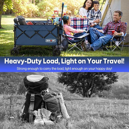 Overmont Ultra-Compact Collapsible Wagon Cart - 200L Portable Folding Wagon with All-Terrain Wheels Utility for Beach, Grocery Shopping, Camping, and Gardening – 360lbs Load Capacity Blue
