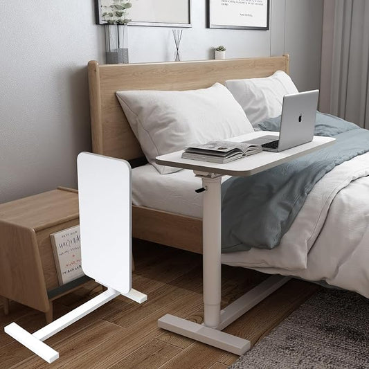 Height Adjustable Mobile Standing Desk - 90° Tiltable Storable Overbed Table, 30 inches Rolling Laptop Desk with Gas Spring Riser and Wheels for Offices, Home, Medical and School