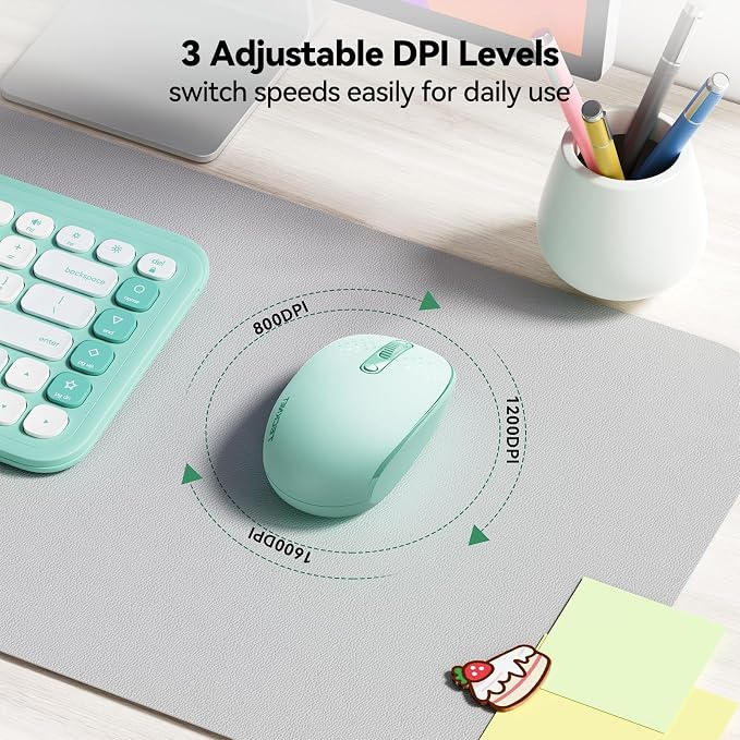 TECKNET Wireless Mouse for Laptop, 2.4G Quiet Computer Mouse with USB Receiver, 4 Buttons Portable Cordless Mice for Chromebook, Laptop, PC, Mac, 800/1200/1600 DPI - Mint Green