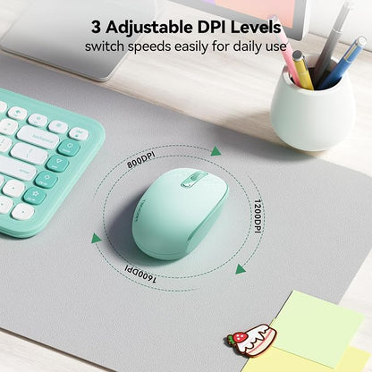 TECKNET Wireless Mouse for Laptop, 2.4G Quiet Computer Mouse with USB Receiver, 4 Buttons Portable Cordless Mice for Chromebook, Laptop, PC, Mac, 800/1200/1600 DPI - Mint Green