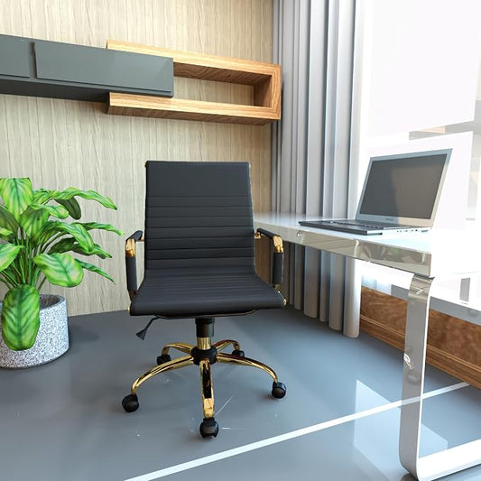 LeisureMod Harris Modern Ergonomic Executive Office Chair, High-Back Leather Conference Desk Chair with Adjustable Height, Tilt Control, 360° Swivel & Gold Frame for Home Office