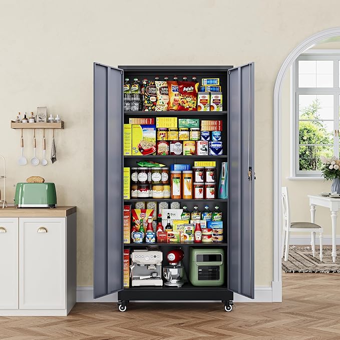 Letaya Metal Garage Storage Cabinets with Lock Door and Adjustable Shelves, Steel Tool Cabinets for Home,Office,Warehouse Organisieren (Black Grey, 75" H)