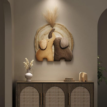 Troartos 3D Textured Elephant Wall Art Decor, Minimalist Neutral Brown Animal Artwork for Walls, Tree Ring Wall Decor for Living Room, Dining Room, Bedroom, Home Office 24x24 Inch