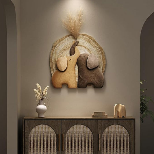 Troartos 3D Textured Elephant Wall Art Decor, Minimalist Neutral Brown Animal Artwork for Walls, Tree Ring Wall Decor for Living Room, Dining Room, Bedroom, Home Office 24x24 Inch