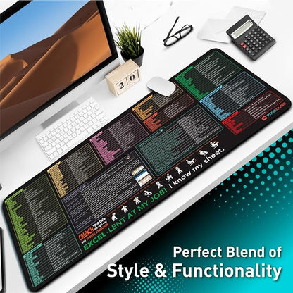 Pixiecube Excel Shortcut Keys Mouse Pad - Extended Large XXL Cheat Sheet Gaming Mousepad | PC Office Spreadsheet Keyboard Mat | Non-Slip Stitched Edge
