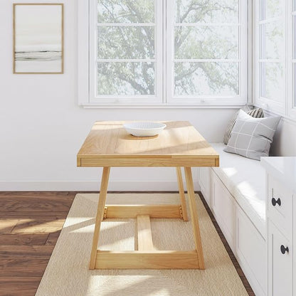 Plank+Beam 48 Inch Farmhouse Dining Table, Rustic Solid Wood Kitchen Table, Dinner Table for Dining Room, Home Office Furniture, Blonde Wirebrush