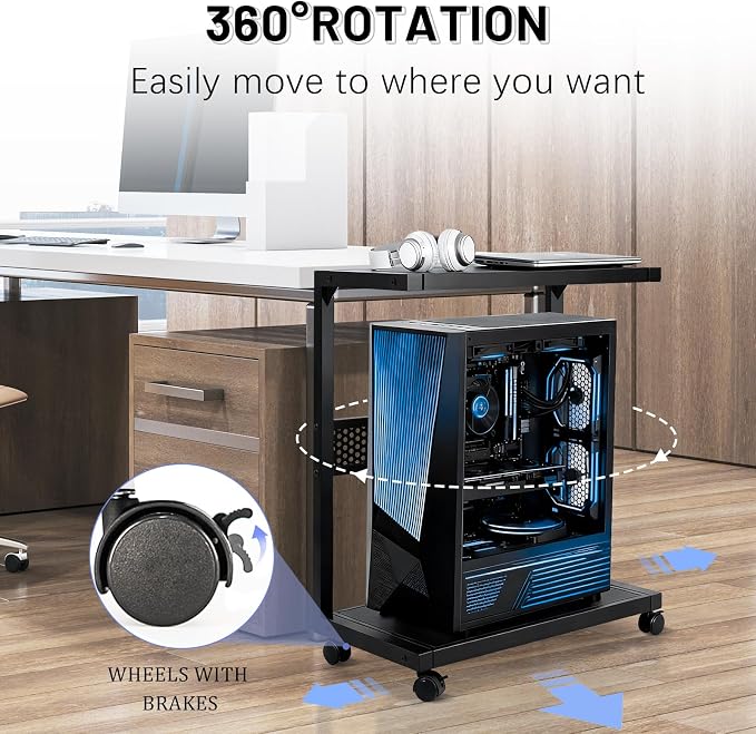 Bfttlity Large PC Stand Computer Tower Stand 2-Tier Metal CPU Holder with Locking Caster Wheels Suitable for Most PC (XL, Black)