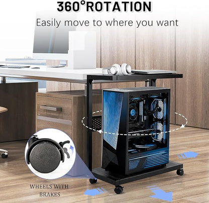 Bfttlity Large PC Stand Computer Tower Stand 2-Tier Metal CPU Holder with Locking Caster Wheels Suitable for Most PC (XL, Black)