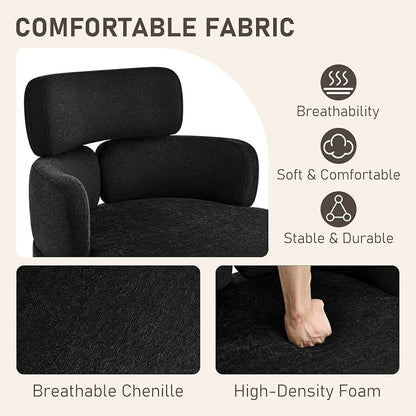 Modern Upholstered Office Chair with Wheels, Adjustable Height Swivel Desk Chair with Arms, Comfy Fabric Task Chair for Home Office, Bedroom, Study Room, Rolling Base,Black