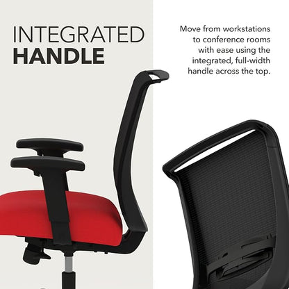 HON Convergence Ergonomic Office Chair with Mesh Back, Adjustable Arms, Lumbar Support, Synchro‑Tilt Desk Chair with Wheels for Home Office or Computer Use, Black Frame, Ruby