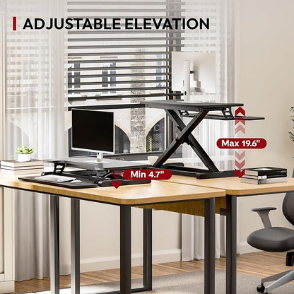 SANODESK Standing Desk Converter 28" Desk Riser for Home Office, Compact Sit Stand Desktop Workstation for Laptop & Monitor, Ergonomic Height Adjustable Riser, Black