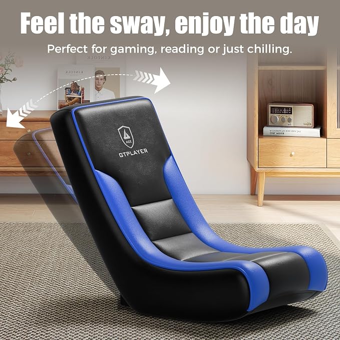 GTPLAYER Floor Rocker Gaming Chair, Adjustable Angle Limiter, Ultra Lightweight Ergonomic Floor Game Seat, Stable Rocking Design for Gaming Relaxing Lounging, Blue & Black