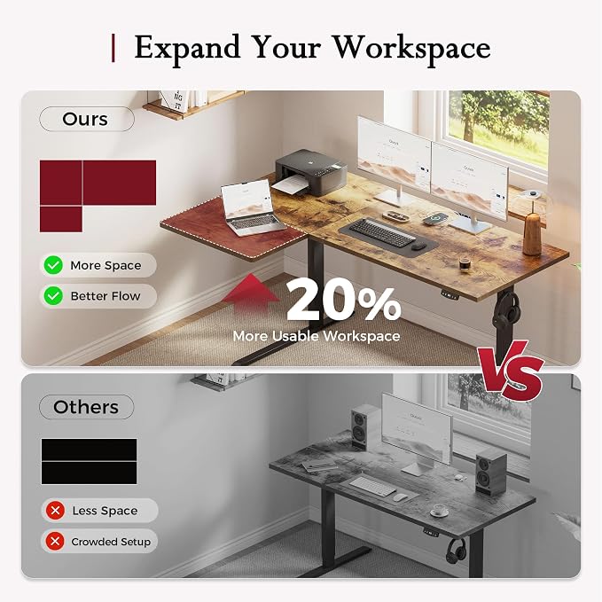 Klicelor L Shaped Standing Desk, 55 Inch Electric Height Adjustable Desk with Memory Preset, Reversible Sit Stand Up Computer Workstation for Home Office, Splice Board, Rustic Brown