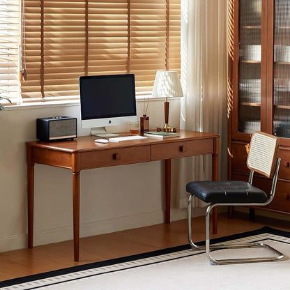 100% Solid Wood Desk Home Office Desk Mid Century Modern Writing Computer Desk with Drawer (55.1")