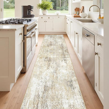 RELEANY Washable Area Rugs 2'x8' Non-Slip Modern Abstract Soft for Living Room Entryway Bedroom Kitchen, Print Pattern, Neutral Brown Gray