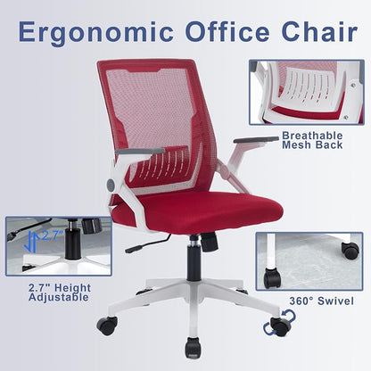 Ergonomic Office Chair with Flip-Up Arms, Small Desk Chair with Breathable Mesh Back, Home Office Desk Chair that Saves Space, Compact Swivel Computer Chair