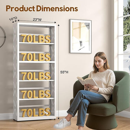 UNICOLY 5 Tier White Bookshelf, 55" H Tall Bookshelf with 5 Storage Shelves, Heavy Duty Deep Shelves, Open Shelf Bookcase with 5 Bookends, Modern Display Shelves for Books, Toys, CD, W23×D10“