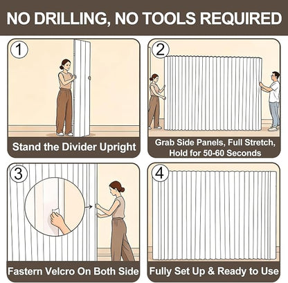 Foldable Accordion Room Divider, Wave-Shaped Freestanding Privacy Screen, Portable Paper Partition Wall, No Drilling Temporary Room Separator for Modern Home Office, Studio, Apartment, White