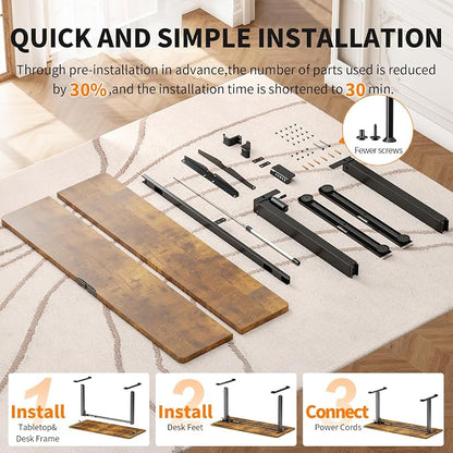 Veken 55" x 23.6" Super Large Standing Desk, Height Adjustable Electric Computer Desk, Sit to Stand Up, Modern Workstation for Home Office, Walking Pad, Writing, Gaming Bedroom Study, Brown