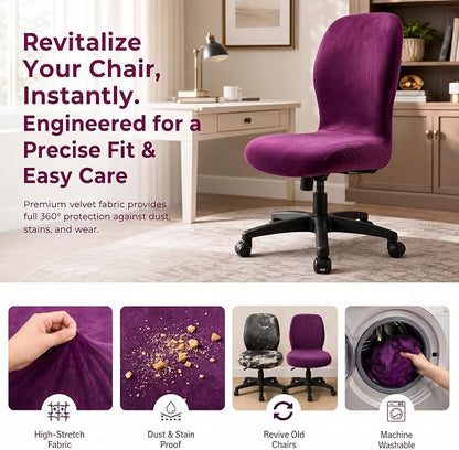 Deisy Dee Velvet Stretch Armless Office Chair Covers - Colorful Stretch Slipcover for Desk Chairs (Purple)