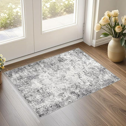 UERMEI 2x3 Entryway Area Rug: Washable Neutral Modern Abstract Small Rug - Non-Slip Low Pile Throw Indoor Carpet for Entrance Kitchen Front Door Mat Bathroom Entry Kids Room - Grey