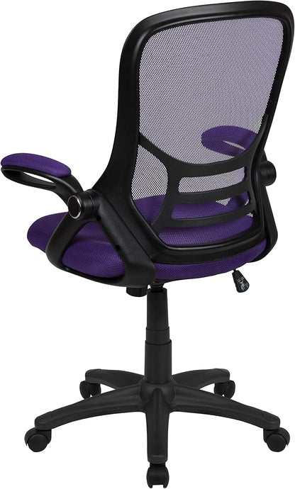 Flash Furniture Porter High-Back Swivel Office Chair with Adjustable Lumbar Support and Seat Height, Ergonomic Mesh Desk Chair with Flip-Up Armrests, Purple/Black