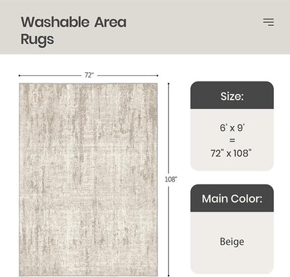 Valenrug Washable Rug 6x9 - Stain Resistant 6x9 Area Rugs for Living Room, Non Slip Backing Printed Rugs for Bedroom, Folable Machine Washable Area Rug(Beige,6'x9')