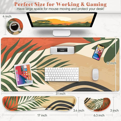 Gimars 4 in 1 Mouse Pad and Keyboard Wrist Rest Set, Large Mouse Pad with Memory Foam Wrist Support Pad for Desk with Coaster, Easy Typing Pain Relief, Gaming Office Home 31.5x12 in, Morandi Orange