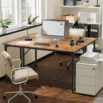PRAISUN 55 X 20 Inch Office Computer Desk with Power Outlets and USB-C Port, Larger and Longer Gaming Desk, for Home Office, Study, Bedroom, Writing Work from Home Table, Metal Frame, Rustic Brown
