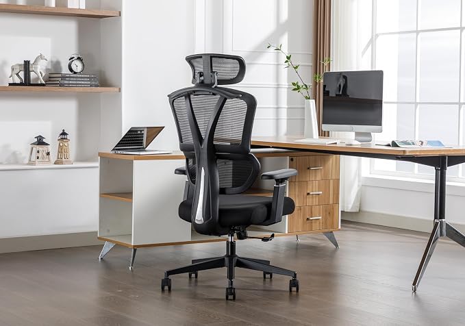 Ergonomic Mesh Office Chair, 400 lb Capacity for Work & Gaming | Mesh back and memory foam seat provide comfort, while adjustable headrest and lumbar support ease strain.
