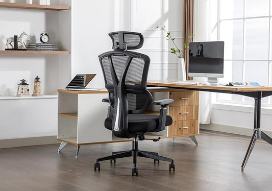 Ergonomic Mesh Office Chair, 400 lb Capacity for Work & Gaming | Mesh back and memory foam seat provide comfort, while adjustable headrest and lumbar support ease strain.