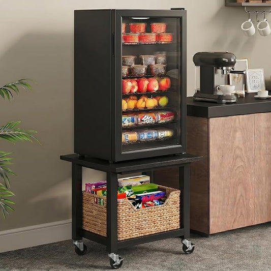 SunnyPoint 2-Tier Under Desk Printer Stand with Storage Shelf and Steel Frame, Industrial Mobile Printer Cart Holder with Lockable Improved Industrial Wheels for Home and Office (BLK)