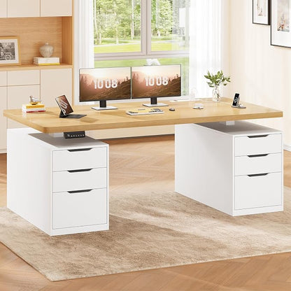 SEDETA 55" Electric Standing Desk with 6 Drawers, Adjustable Stand up Desk with Storage, Computer Desks with Power Outlets for Home Office, White + Oak