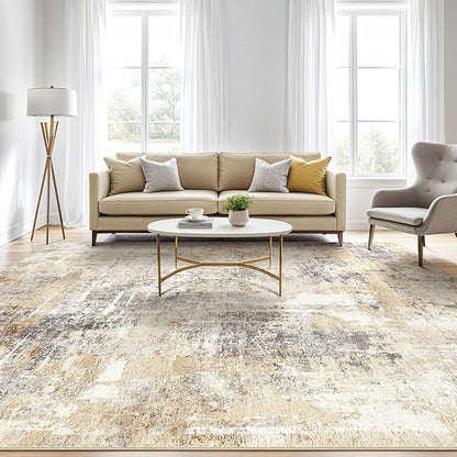 Area Rugs 9x12 Living Room: Washable Large Abstract Neutral Modern Soft Rugs Stain Resistant Indoor Floor Non-Slip Accent Carpet for Bedroom Nursery Playroom Office Dining Room Home Decor- Gray Gold