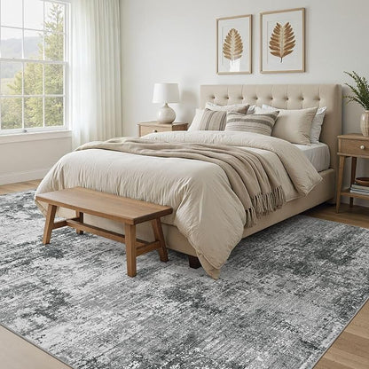 UERMEI 8x10 Area Rug for Living Room - Washable Neutral Modern Abstract Carpet, Non-Slip Soft Large Indoor Floor Rugs for Bedroom Home Office & Under Dining Table Decor, Grey Black