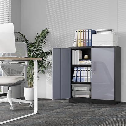 Metal Tool Storage Cabinet with Doors and Adjustable Shelves,Lockable Steel Cabinet for Garage,Home,Office and School Assembly Required(Grey)