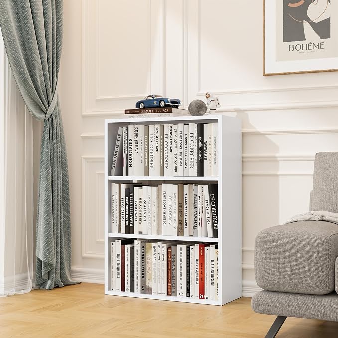 OSEILLC 4-Tier Steel Standing Book Shelf, Multipurpose Open Storage Rack for Entryway, Living Room, Bedroom, Garage，Metal Bookshelf (White, 32.7" Hx23.6 Wx11 D)