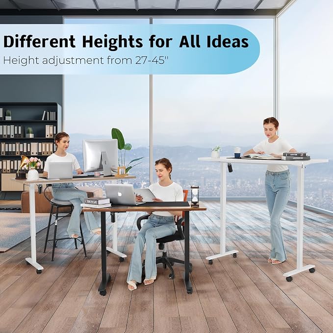 Electric Standing Desk 48 x 24 Inches Adjustable Height Sit Stand Up Desk for Home Office Computer Workstation Memory Preset with Wheels, White