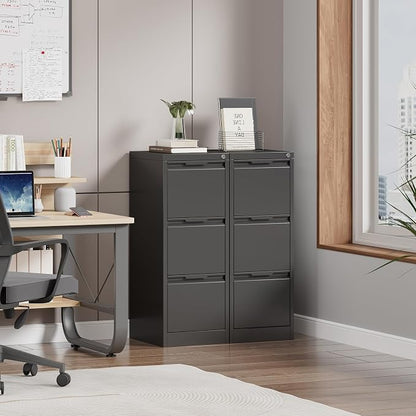 3 Drawer File Cabinet with Lock, Filing Cabinets for Home Office | Lockable File Cabinet, Metal File Cabinet, Heavy Duty File Storage Cabinet for Letter/Legal/A4/F4 Size, Assembly Require