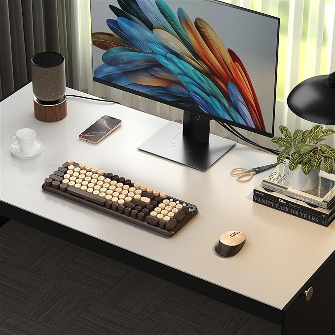 Wireless Keyboard and Mouse Combo, 2.4GHz USB Receiver, Plug and Play, Retro Full Size Typewriter Keyboard and Wireless Mouse for Computer, Laptop, Windows, Mac, and PC (Coffee)