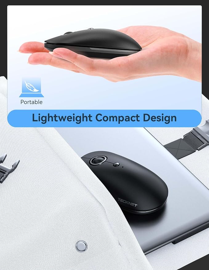 TECKNET Wireless Mouse, 2.4G Computer Mouse for Laptop, 4800 DPI Silent Mouse with USB Receiver, Slim Portable Travel Mouse Compatible with MacOS Windows Android PC Chromebook, 18 Months Battery Life