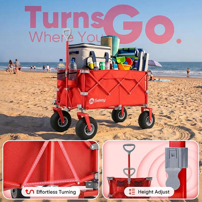 Sekey Heavy Duty Beach Wagon with 9" Big Sand-Proof Wheels – 600lb Capacity, 200L Oversized Foldable Cart | Adjustable Handle & All-Terrain Tires for Sand, Camping, Groceries
