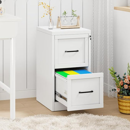 GAIOUS Metal Vertical File Cabinet with Lock, Locked Under Desk Cabinet | 2 Drawer Filing Cabinet for Home Office, Metal Filing Cabinet, White Lockable Storage Cabinet, Fits Letter/Legal/A4 Size